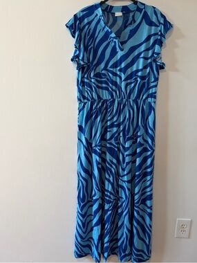 NWT Love Is All Boutique Blue Zebra-Print V-Neck Maxi Dress Multiple Sizes